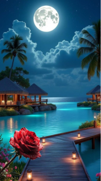 Maximalist Moonlit Paradise | Romantic Night By The Sea Digital Display (9:16) template
