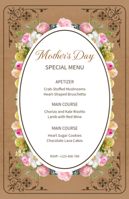 Maximalist Mother's Day Restaurant Menu Card Tabloid template