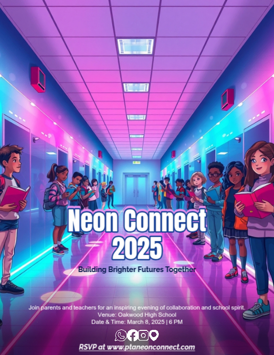 Szablon Maximalist Neon PTA Flyer Template | Parent Teacher Meeting ...