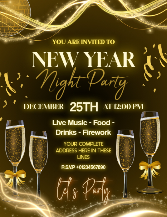 Plantilla de Maximalist New Year Party Night 2025 Flyer (us Letter ...