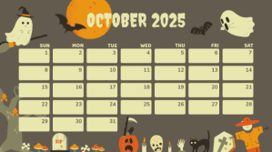 Brun October 2025 Calendar Digitalt display Template