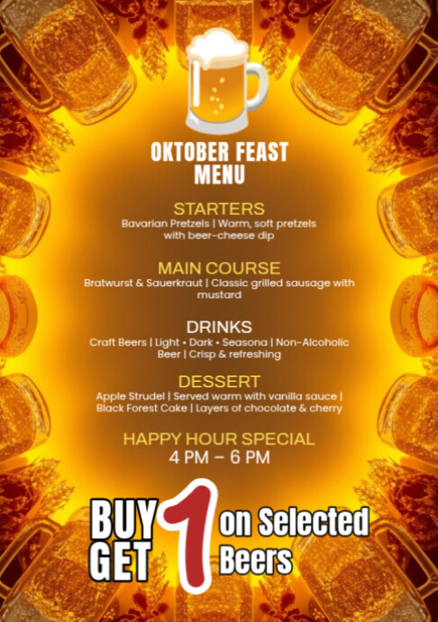 Maximalist Oktoberfest Food Menu A2 Template | PosterMyWall