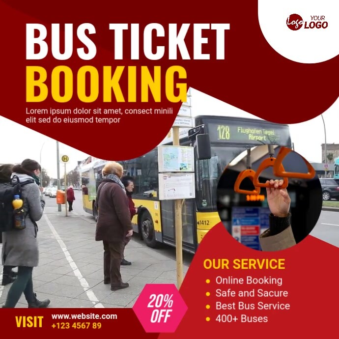 Maximalist Online Bus Ticket Services Ad Square (1:1) 方形(1:1) template