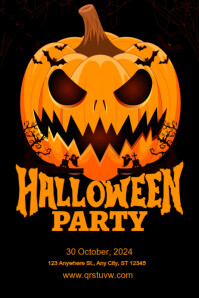 Maximalist Orange/black/grunge/dark/invitation/spooky/party/bold/halloween/horror Poster template
