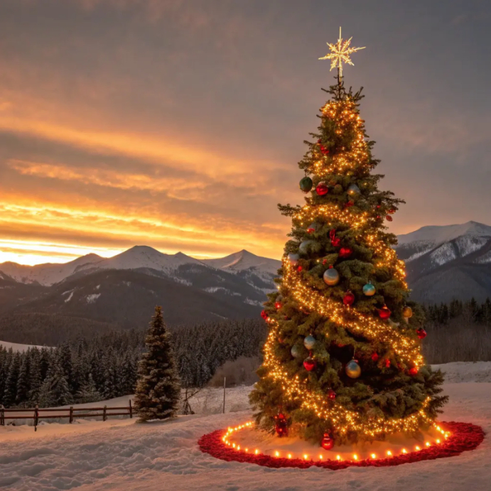 Maximalist Outdoor Illuminated Christmas Tree Sunset Instagram Post ...