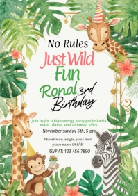 Maximalist Party Animals Birthday Invitation A1 template