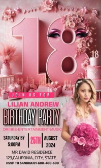 Maximalist Pink 18th Birthday Party Invitatio US Legal template