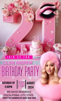 Maximalist Pink 21st Birthday Party Invitatio Oficio US template