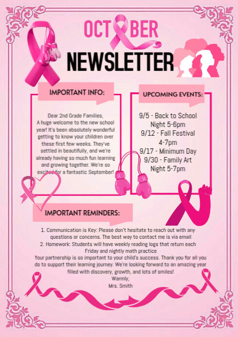 Copy of Maximalist pink October Classroom Newsletter A4 | PosterMyWall