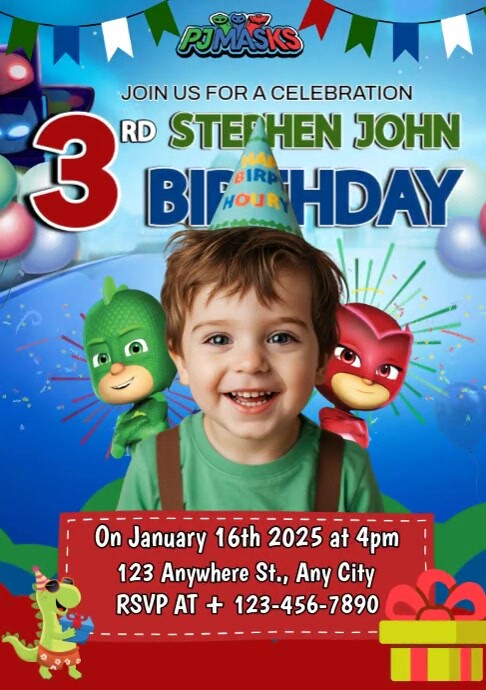 Maximalist Pj Masks Birthday Invitations A4 template