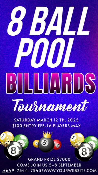 Maximalist Pool Billiards Tournament Announcement Templa Whatsapp Status template