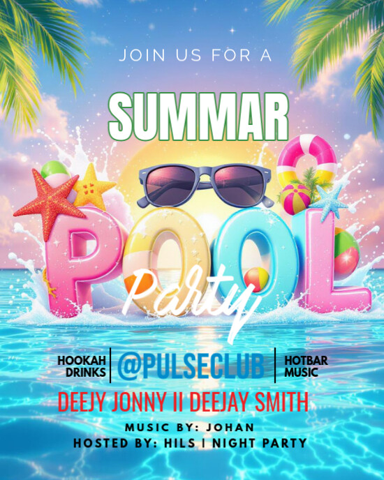 Maximalist Pool Party Invitation Instagram Portrait template