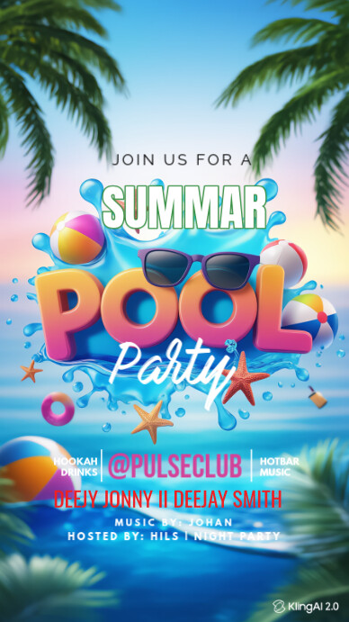 Maximalist Pool Party Invitation  Instagram Story template