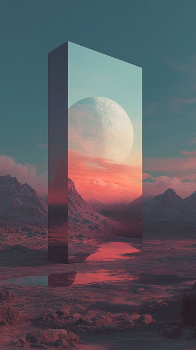 Maximalist Portal To Another World – Surreal Sci-fi Landscape Background Digital Display (9:16) template