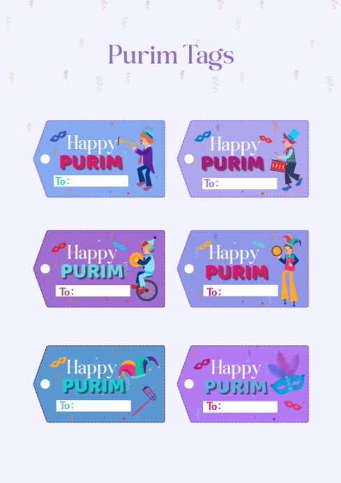 Maximalist Purim Carnival Tags A4 Template | PosterMyWall