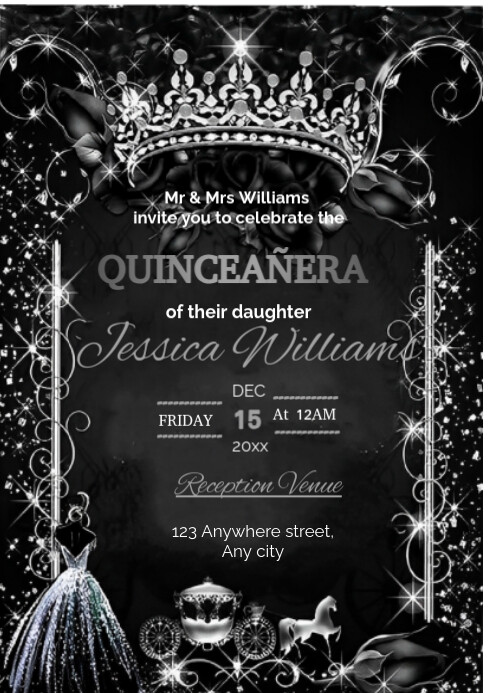 Maximalist Quinceañera Party Invitation A4 template