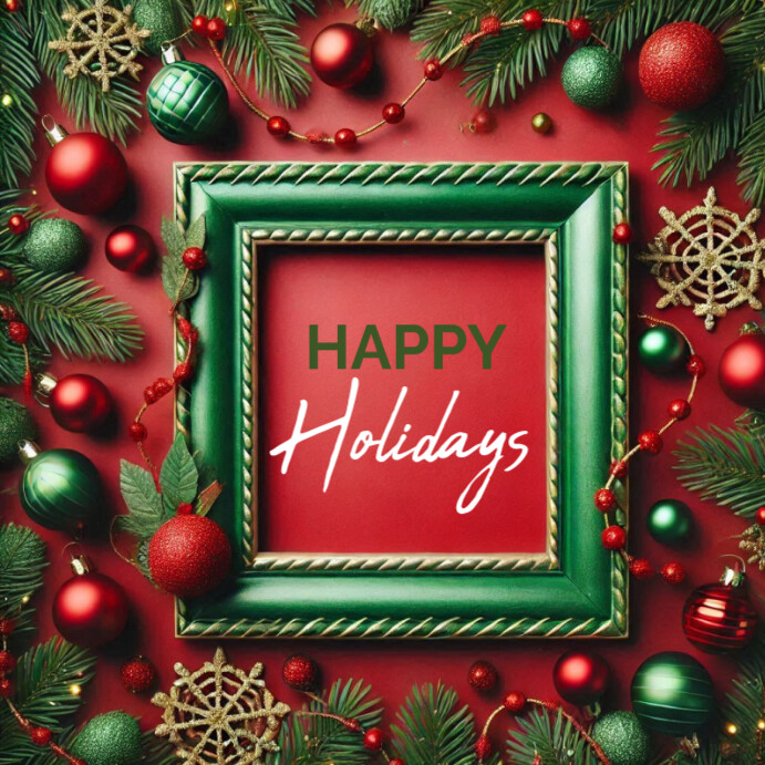 Maximalist Red And Green Vintage Background Happy Holidays / Christmas Season Greetings And New Year Instagram Plasing template