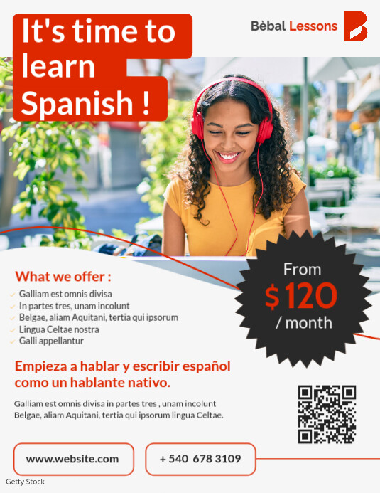 Maximalist Red And White And Orange Spanish Classes And Lessons Flyer ...