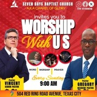 Maximalist Red And White invitation to worship with us design Square (1:1) template