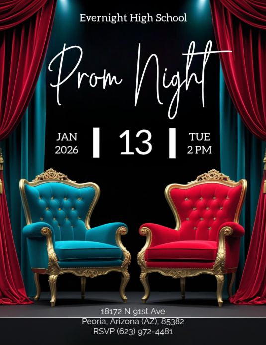 Blue Prom Lettering Maximalist Red Blue Prom Night invitation flyer (Us Letter) Template ...