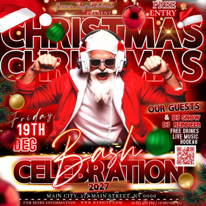 Maximalist Red Christmas Party Flyer Square (1:1) Template | PosterMyWall