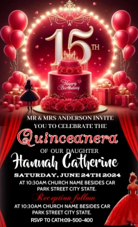 Maximalist Red Quinceanera Birthday Invitatio US Legal template