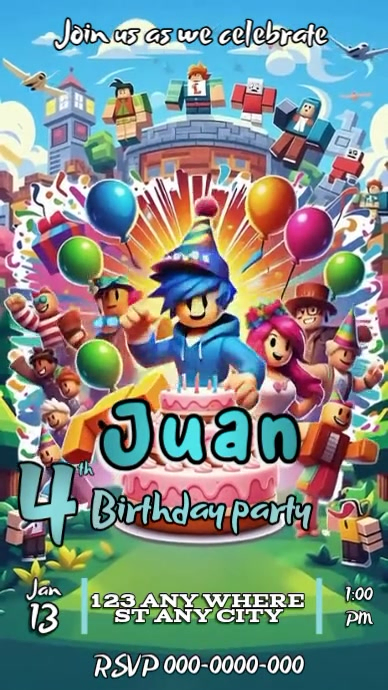 Maximalist Roblox Birthday Invitation Instagram Story Template ...