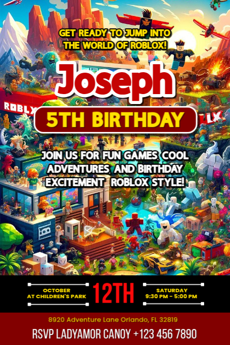 Plantilla de Maximalist Roblox Birthday Invitation Poster Poster ...
