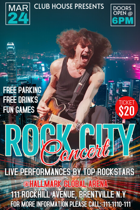 Concert Ad Examples Maximalist Rock City Concert Ads Poster Template | PosterMyWall