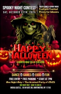 Maximalist Scariest Halloween Costume Contest 2025 – Haunted Night Party Half Page Wide Media Página Ancho template
