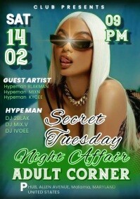 Maximalist Secret Tuesday/wednesday Night Affairs Free Social Media Graphic Template, Club Invitatio A5