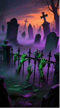 Purple Halloween Graveyard Scene Digitalt display Template