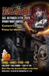 Maximalist Spooky Night Halloween Contest Party 2025 – Dance, Games & Fun Half Page Wide template