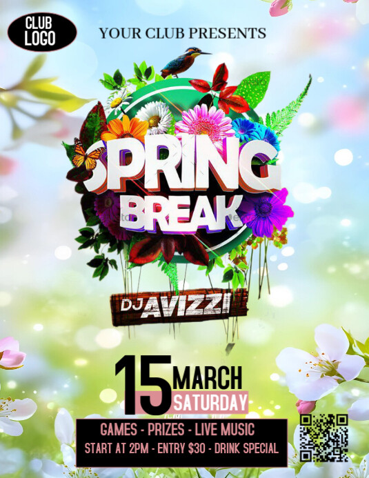 Maximalist Spring Break/ Spring Party  Flyer (us Letter) template