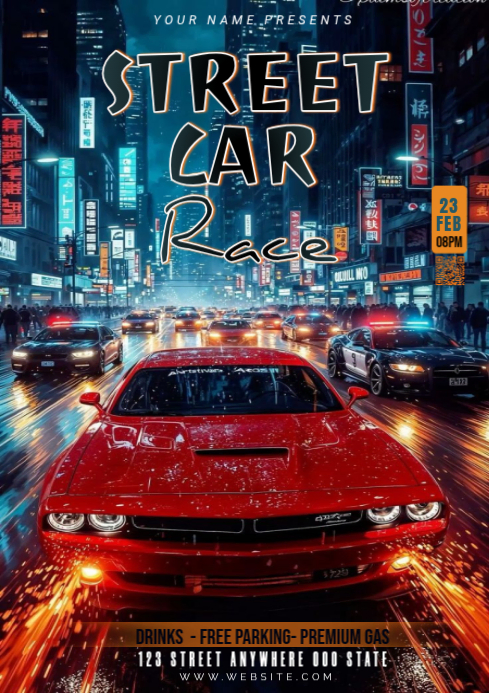 Black Street Car Race A4 Template | PosterMyWall