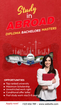 สีแดง Study Abroad Opportunities เรื่องราวบน Instagram Template