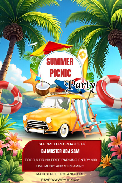 Maximalist Summer Picnic Party Pinterest Graphic template