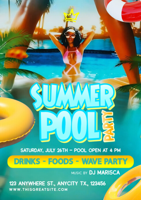 Maximalist Summer Pool Party A4 template