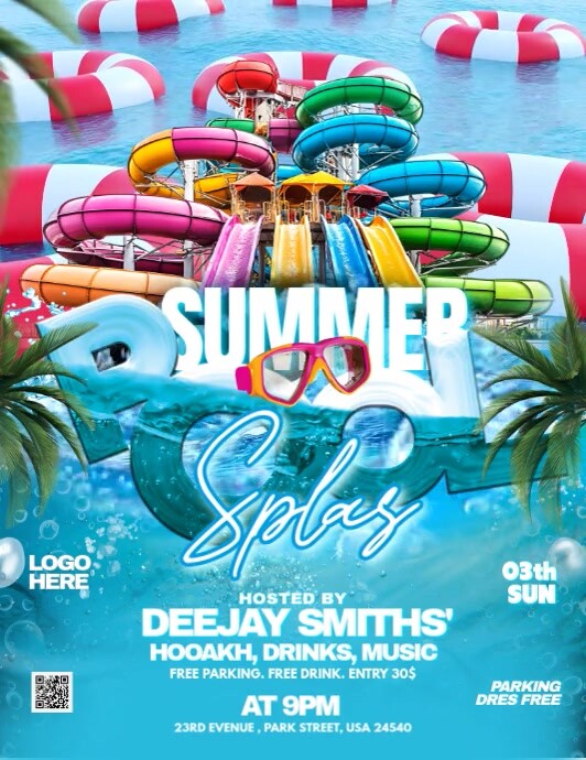 Maximalist Summer Pool Party Video Template  Flyer (us Letter)