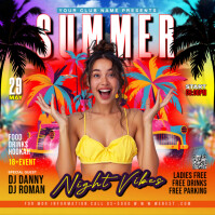 Maximalist Summer Vibes Night Party Flyer Square (1:1) template