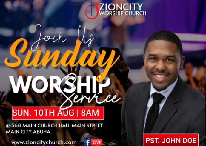 Maximalist Sunday Worship Invitation Service Postcard Template ...