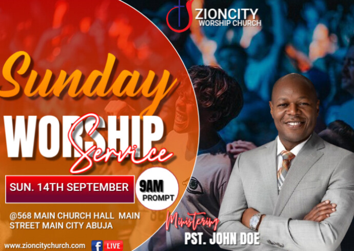 Maximalist Sunday Worship Invitation Service Postcard Template ...