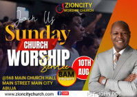 Maximalist Sunday Worship Invitation Service  Postcard template