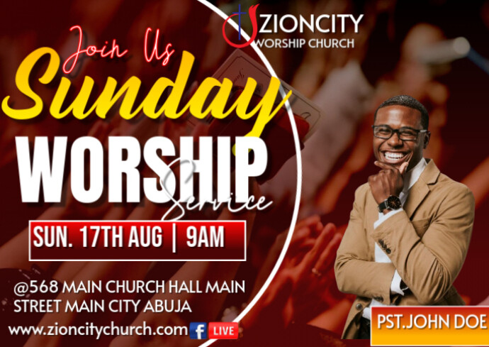 Maximalist Sunday Worship Invitation Service Postcard Template ...