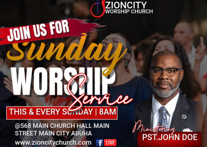 Maximalist Sunday Worship Invitation Service Postcard Template ...