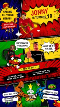 Maximalist Superhero Birthday Party Invitation Instagram Story template