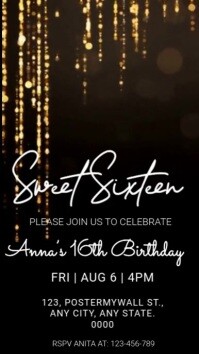 Maximalist Sweet 16 Birthday Invite Digital Display (9:16) template
