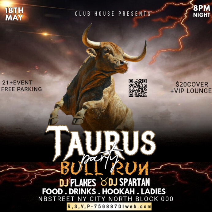Maximalist Taurus Bull Run Party  Instagram Post template