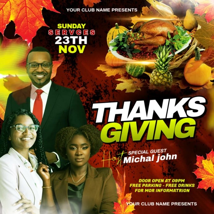 Maximalist Thanks Giving Sunday Church Services Flyer Square (1:1 ...