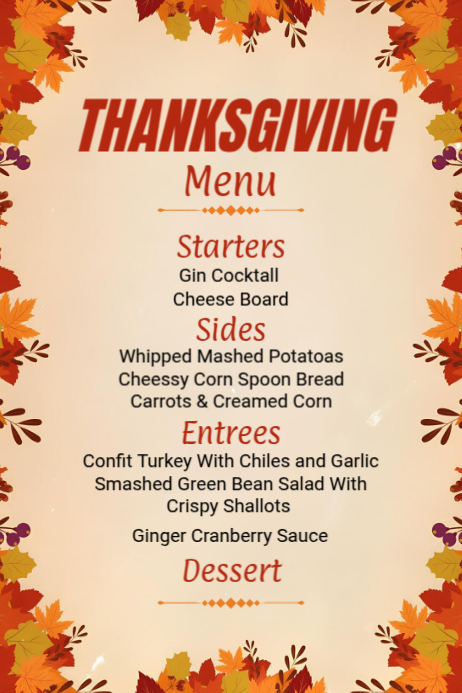 Maximalist Thanksgiving Menu Poster template